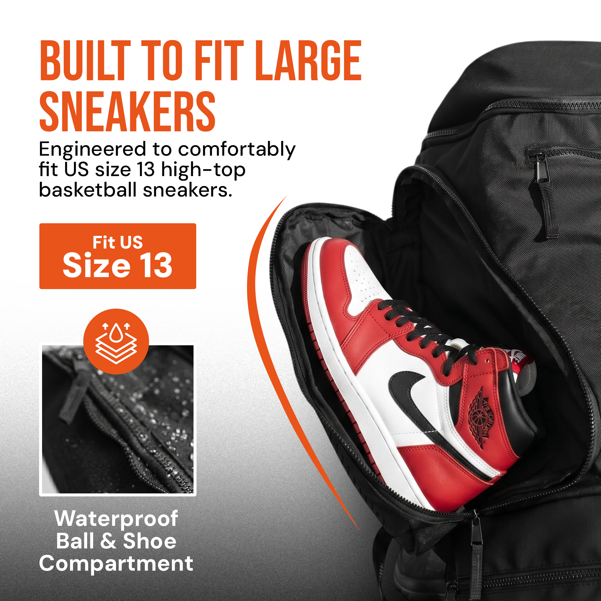 Built to fit large sneakers — US size 13