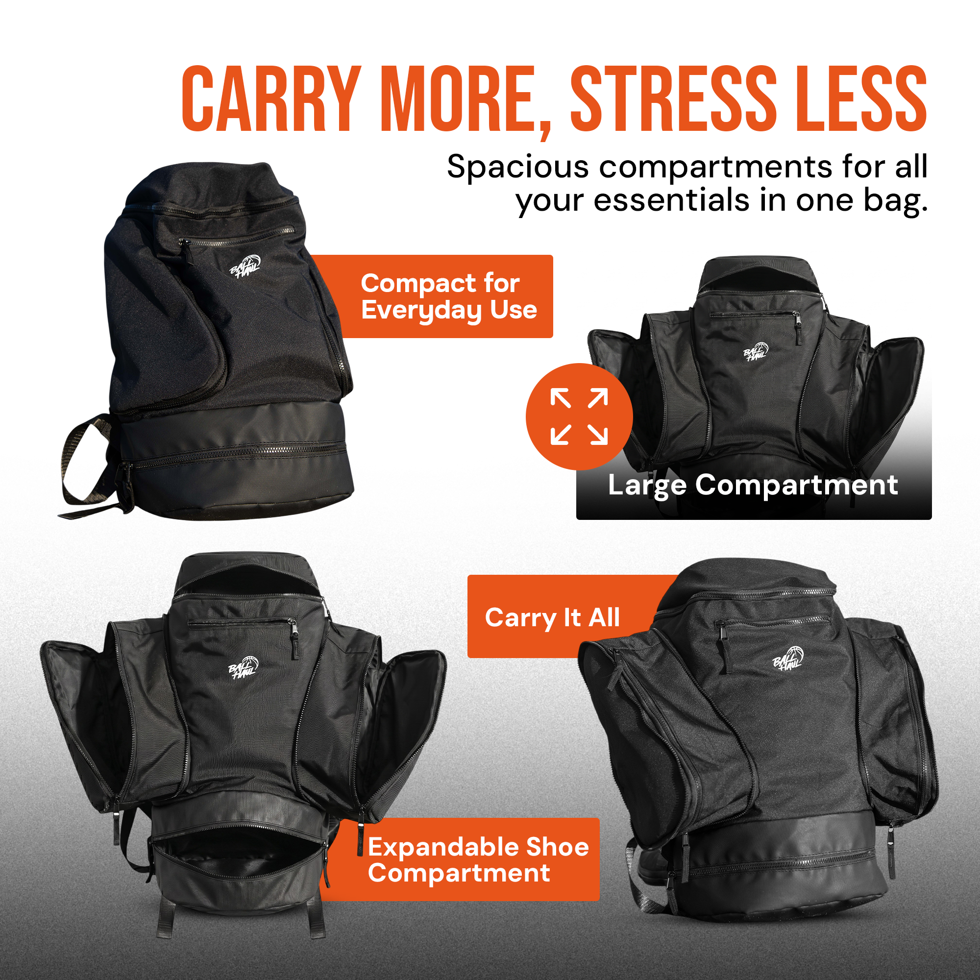 Carry more stress less — expandable compartments
